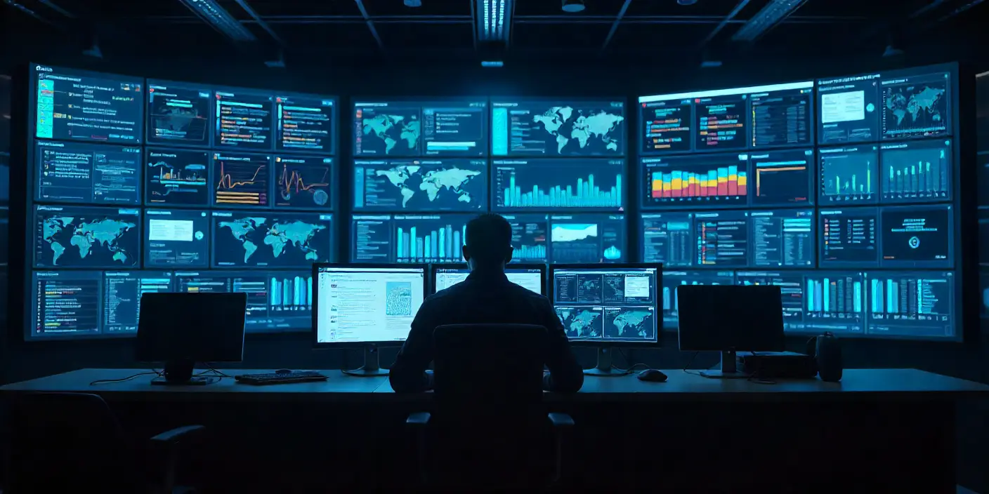 homem em centro de monitoramento para ilustrar texto sobre digital risk protection services