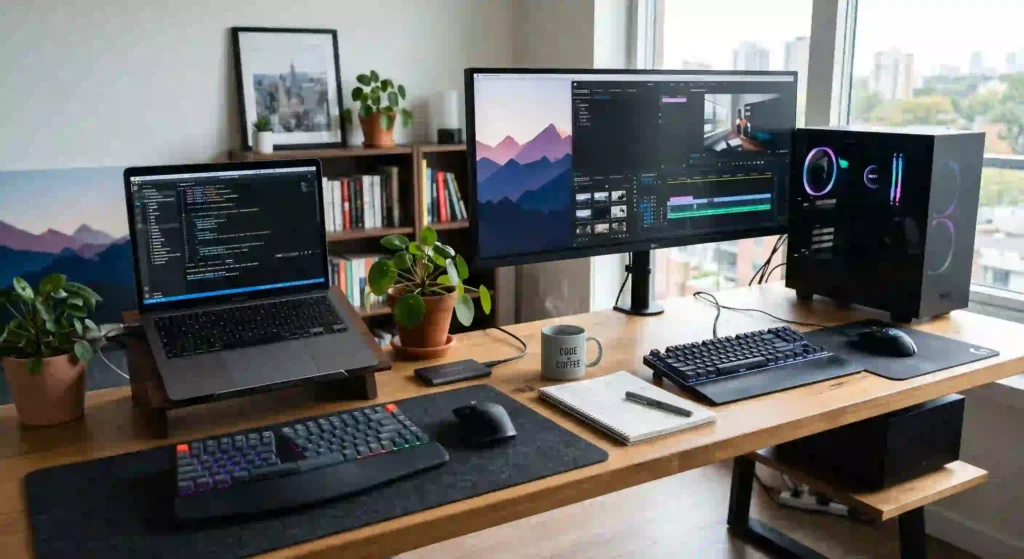 imagem de notebook e desktop para ilustrar texto compra de equipamentos de ti