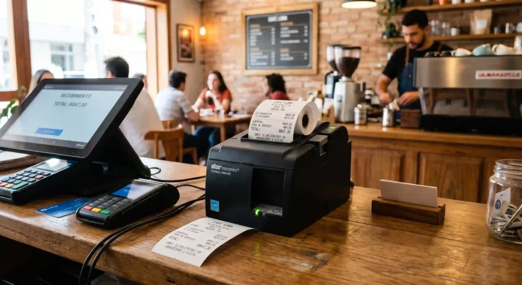 impressora térmica em restaurante para ilustrar texto sobre aluguel de impressora térmica