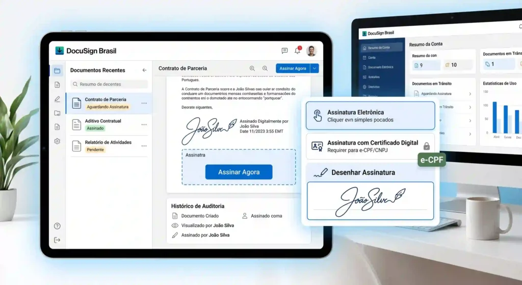 tela de um software de assinatura de documentos para ilustrar texto sobre assinatura eletrônica de documentos no rh