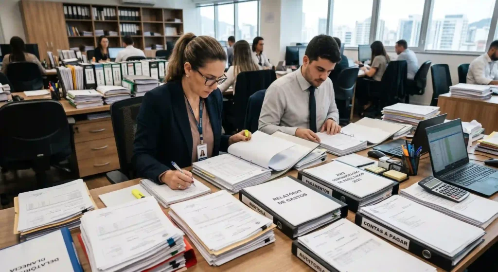profissionais fazendo auditoria para ilustrar texto sobre gest&atilde;o de documentos