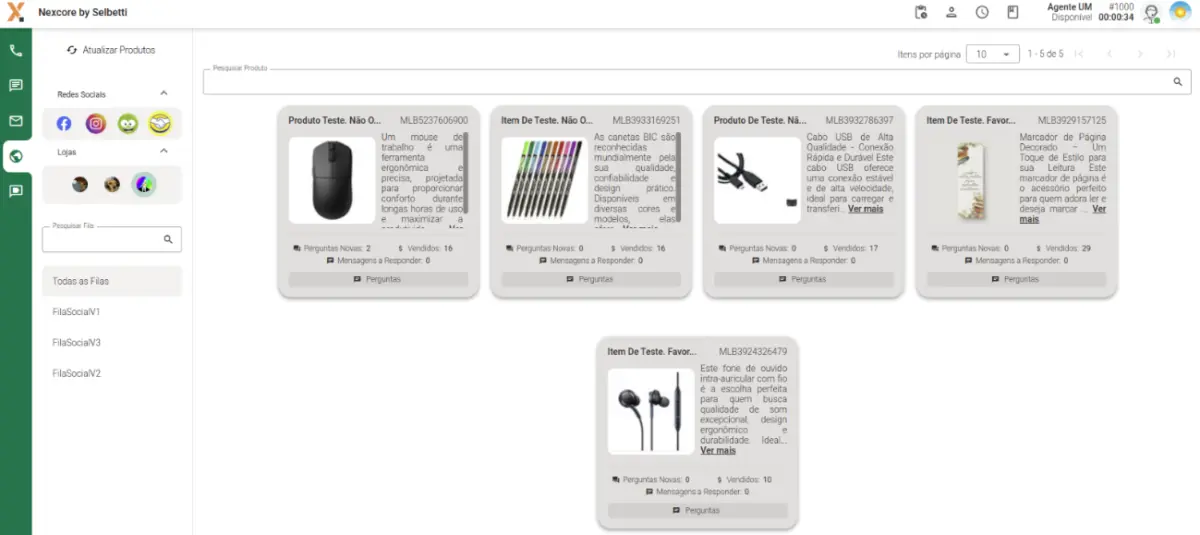 print da etapa 1 da integração nexcore e mercado livre