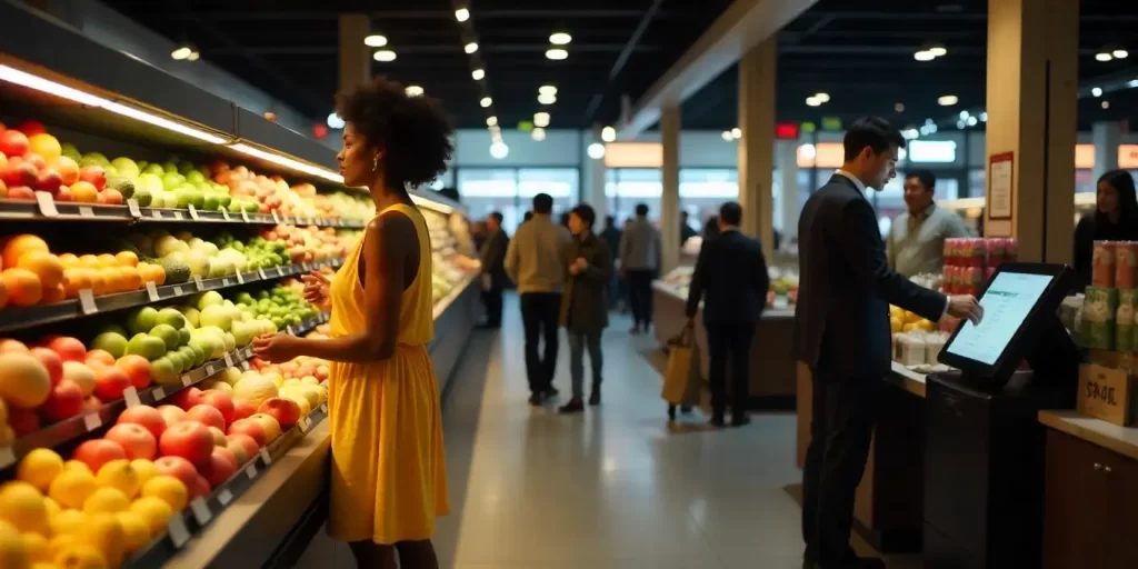 imagem de um supermercado com autoatendimento para ilustrar texto sobre digitalização no pdv