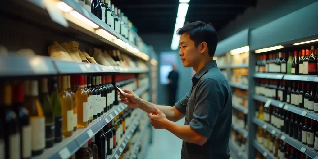 homem comprando vinho em mercado para ilustrar texto sobre experiência de compra de vinho