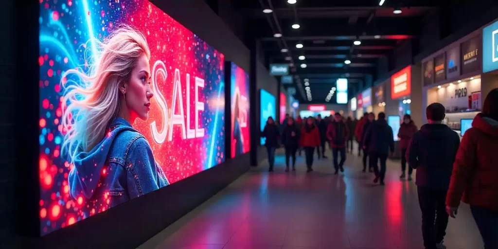 corredor de shopping com led para ilustrar texto sbore venda no pdv com painel de led