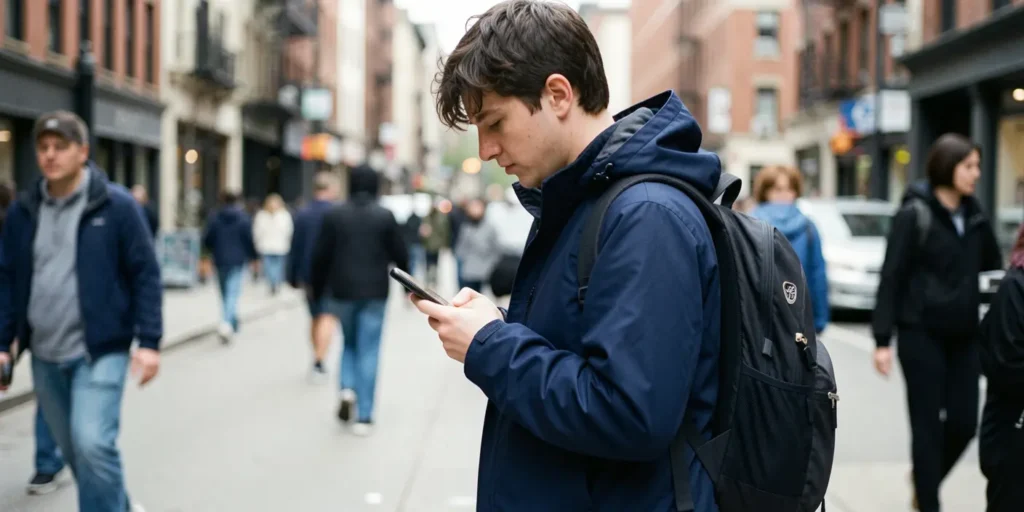 pessoa usando celular na rua para ilustrar texto sobre mobile device