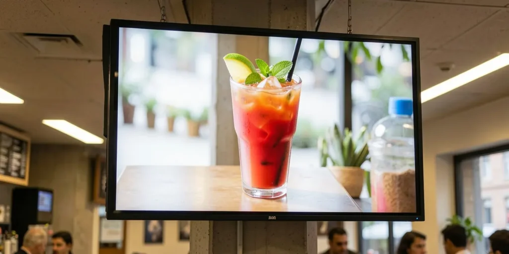 tela digital com imagem de uma suco em copo