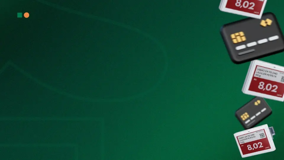 fundo verde com etiquetas eletrônicas para ilustrar texto sobre financiamento varejo