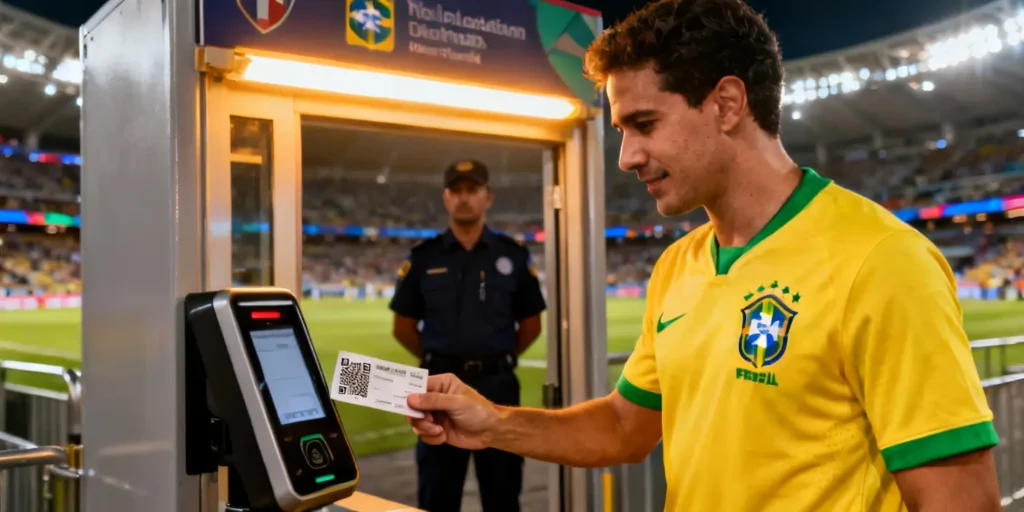 torcedor lendo qr code de ingresso para ilustrar texto sobre transformação digital no futebol