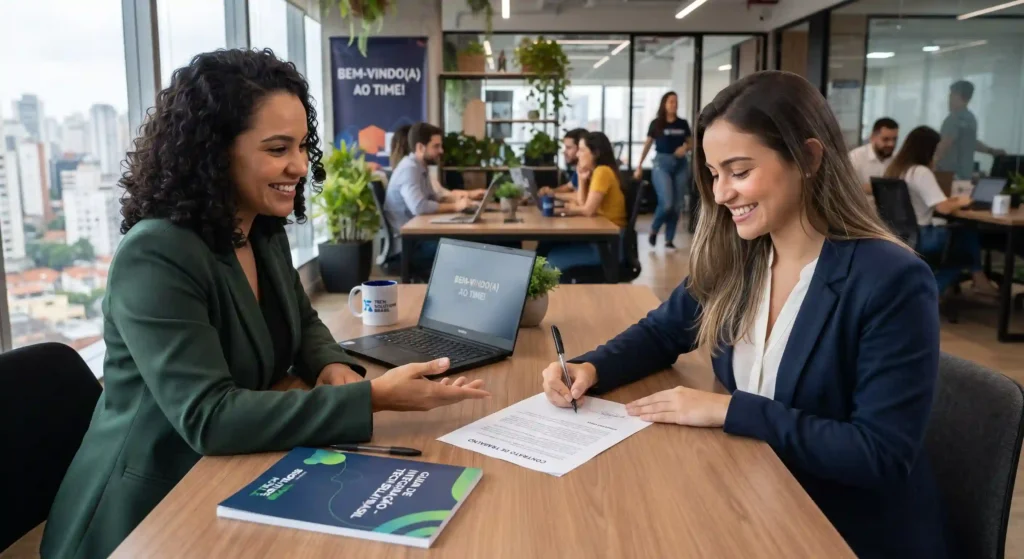 mulher assinando contrato de trabalho para ilustrar texto sobre contrato de trabalho flexível