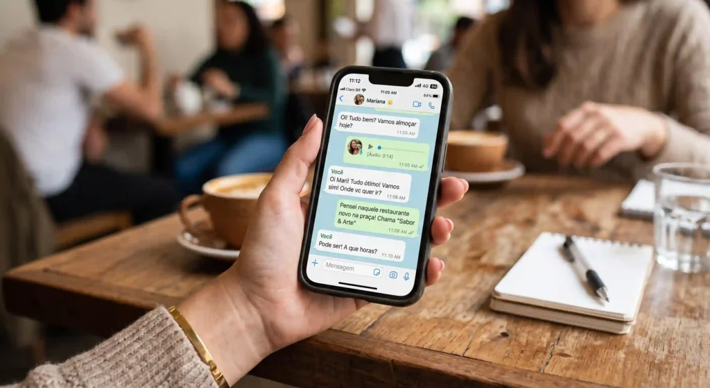 imagem de usuário conversando no whatsapp para ilustrar texto com as novas regras do whatsapp