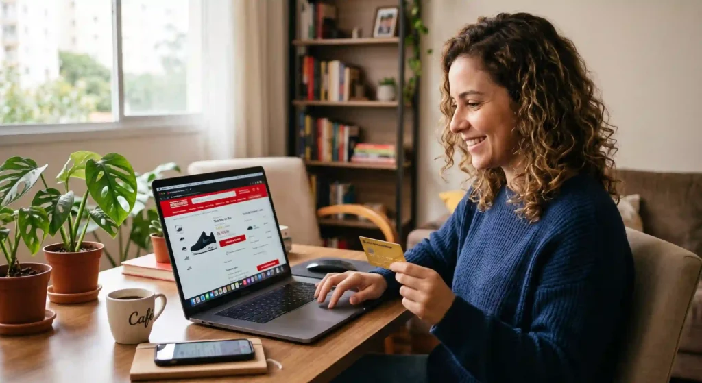 mulher comprando em ecommerce para ilustrar texto sobre pico de vendas